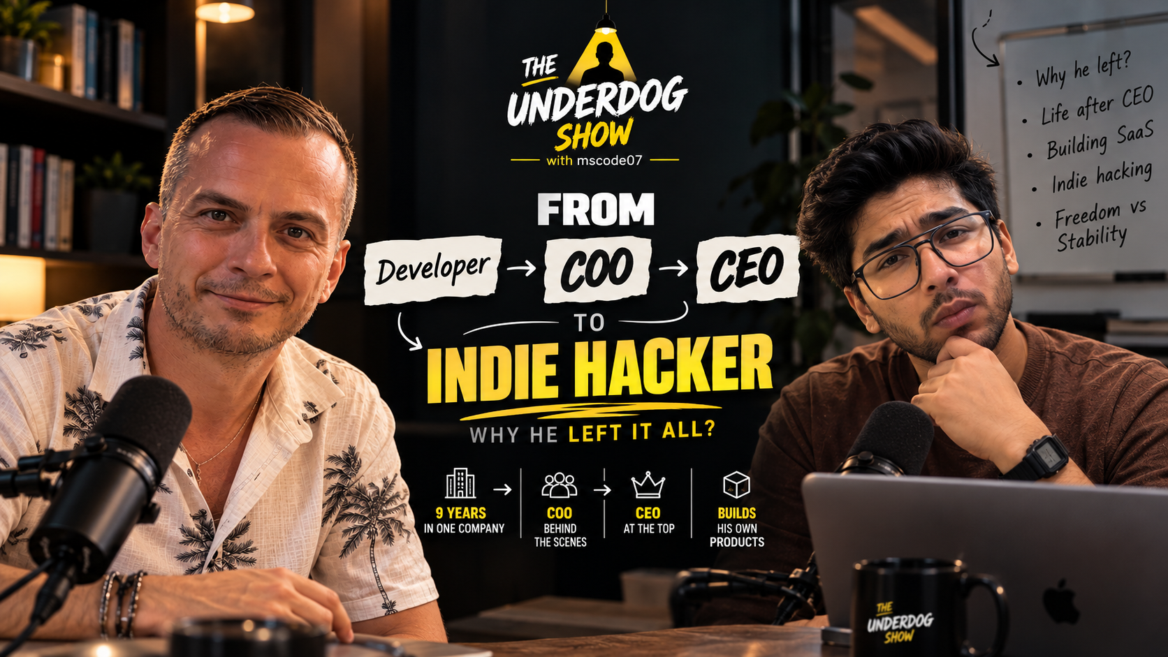 Brian and mscode07 on The Underdog Show: from developer to COO and CEO to indie hacker.